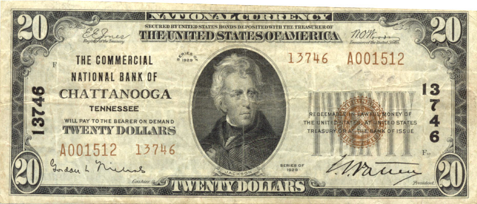 $20 Commercial NB Chattanooga Ch13746 1929 T-2